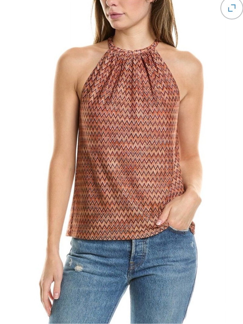 Ramy Brook Kimmi  Rust Chevron Halter Neck Top SZ:L